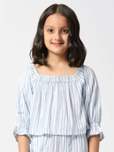 Pepe Jeans Girls Puff Sleeves Gathered Square Neck Tops