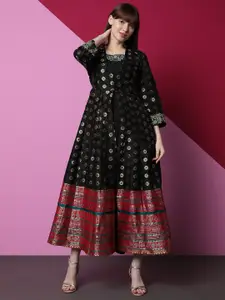 Indifusion Ethnic Motifs Woven design Jacquard Fit And Flare Ethnic dress