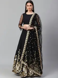 FABPIXEL Embroidered Thread Work Semi-Stitched Lehenga & Unstitched Blouse With Dupatta