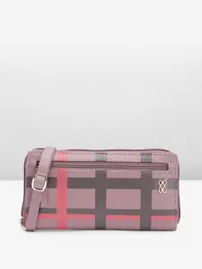 Baggit Women Checked PU Zip Around Wallet With A Sling Strap
