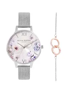 Olivia Burton Women Sunlight Floral Analogue Watch With Bracelet OBGSET145