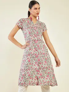 Soch Floral Printed Band Collar Pure Cotton Kurta