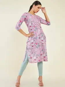Soch Women Floral Printed Mirror Work Crepe Kurta