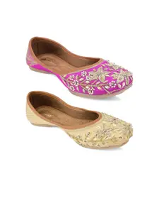 DESI COLOUR Women Pack Of 2 Embellished Ethnic Mojaris