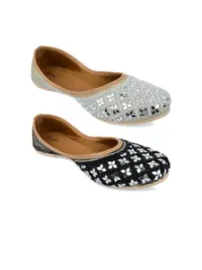 DESI COLOUR Women Pack Of 2 Embellished Ethnic Mojaris