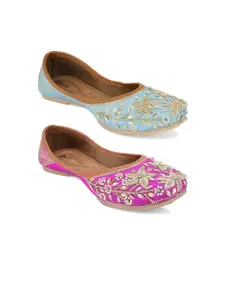 DESI COLOUR Women Pack Of 2 Embellished Ethnic Mojaris