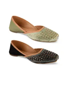 DESI COLOUR Women Pack Of 2 Embellished Ethnic Mojaris