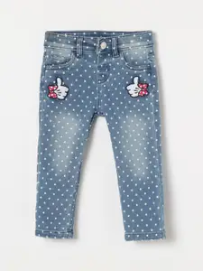 Juniors by Lifestyle Girls Polka Dots Print Minnie Mouse Heavy Fade Jeans