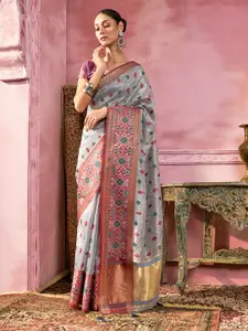 Soch Ethnic Motif Zari Tissue Saree With Tassel
