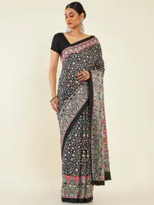 Soch Black & Pink Floral Pashmina Saree