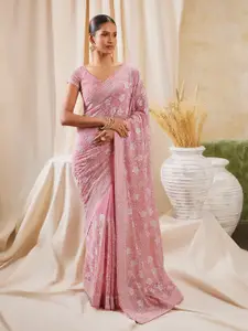 Soch Floral Embroidered Pure Georgette Saree