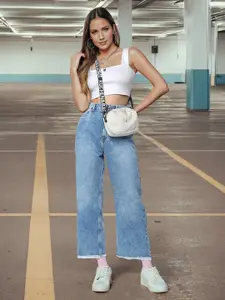 Flying Machine Women Straight Fit High-Rise Heavy Fade Cotton Jeans