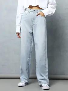 Flying Machine Women Wide Leg High-Rise Light Fade Cotton Jeans