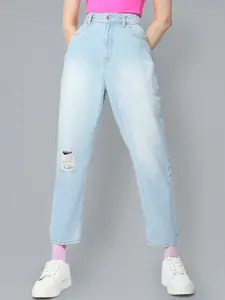 Flying Machine Women Straight Fit High-Rise Low Distress Light Fade Cotton Jeans