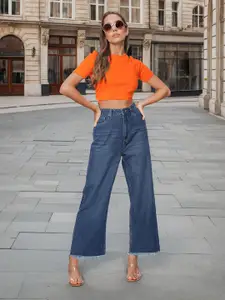 Flying Machine Women Wide Leg High-Rise Light Fade Cotton Jeans