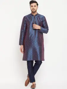 VASTRAMAY Geometric Woven Design Mandarin Collar Kurta With Pyjamas
