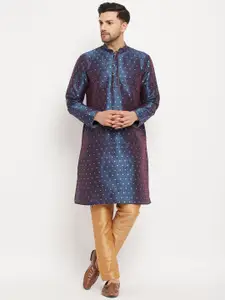 VASTRAMAY Woven Design Mandarin Collar Zari Kurta with Pyjamas