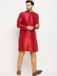 VASTRAMAY Woven Design Mandarin Collar Zari Kurta with Pyjamas