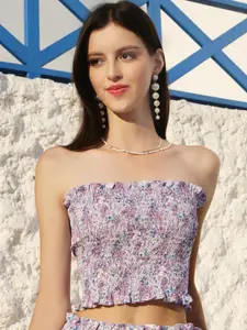 Sera Mauve Floral Printed Smocked Tube Crop Top