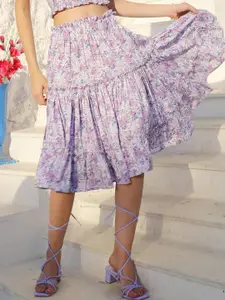 Sera Floral Printed Flared Tiered Skirts