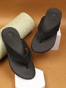 NEOZ Women Embellished Rubber Thong Flip-Flops