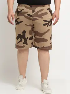 plusS Men Camouflage Printed Cotton Mid-Rise Shorts