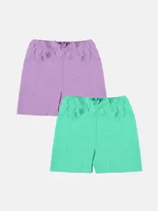 KiddoPanti Pack of 2 Girls Patch Pocket Pure Cotton Hot Shorts