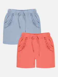 KiddoPanti Girls Pack Of 2 Mid-Rise Pure Cotton Regular Shorts