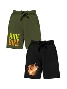 KiddoPanti Boys Pack of 2 Typography Printed Pure Cotton Regular Shorts
