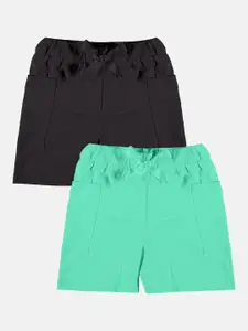 KiddoPanti Girls Pack Of 2 Mid-Rise Pure Cotton Regular Shorts