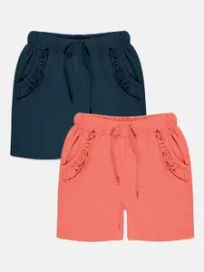 KiddoPanti Girls Pack Of 2 Mid-Rise Pure Cotton Regular Shorts