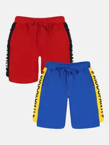 KiddoPanti Pack of 2 Boys Typography Printed Pure Cotton Shorts