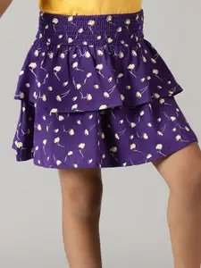 KiddoPanti Girls Polka Dot Printed Pure Cotton Layered Skirt