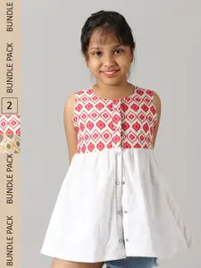 KiddoPanti Girls Reversible Geometric Printed Pure Cotton A-Line Top