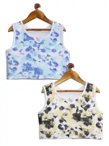 KiddoPanti Girls Pack Of 2 Tie & Dye Printed Rib Cotton Crop Tank Top