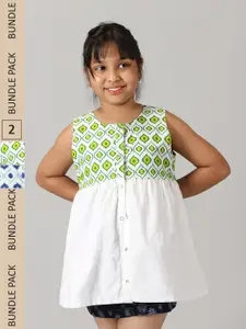 KiddoPanti Girls Reversible Geometric Printed Pure Cotton A-Line Top
