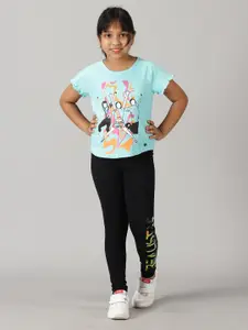 KiddoPanti Girls Printed Raglan Sleeves T-shirt With Leggings
