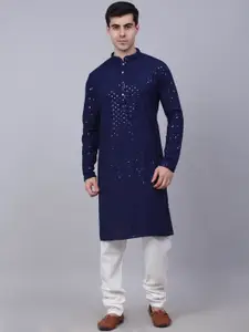 Jompers Floral Embroidered Sequined Pure Cotton Kurta with Churidar
