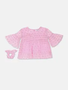 U.S. Polo Assn. Kids Girls Bell Sleeves Printed Top With Hair Band