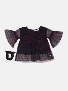 U.S. Polo Assn. Kids Girls Bell Sleeves Printed Top With Hair Band