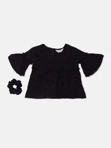 U.S. Polo Assn. Kids Girls Polka Dots Printed Bell Sleeves Tiered A-Line Top