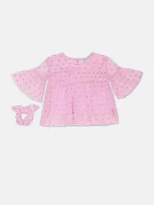 U.S. Polo Assn. Kids Girls Bell Sleeves Printed Top With Hair Band