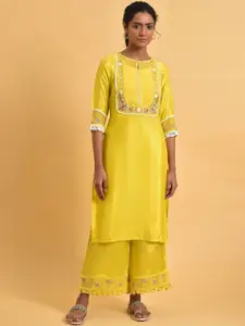 W Floral Embroidered Keyhole Neck Sequinned Kurta