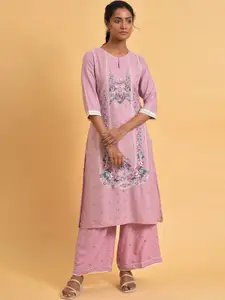 W Floral Printed Keyhole Neck Gotta Patti Kurta