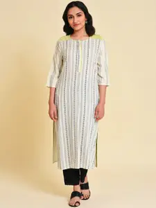 W Striped Thread Work Straight Kurta
