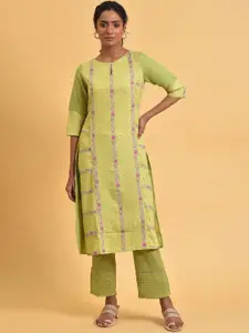 W Floral Printed Keyhole Neck Straight Kurta