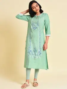 W Floral Printed Keyhole Neck Straight Kurta