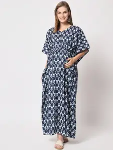Aujjessa Floral Printed Maternity Pure Cotton Kaftan Maxi Dress