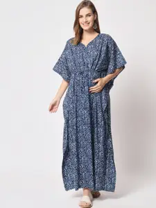 Aujjessa Ethnic Motif Printed Maternity Pure Cotton Kaftan Maxi Ethnic Dress