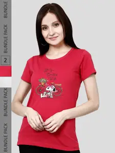 CHOZI Pack Of 2 Graphic Printed Cotton T-shirt